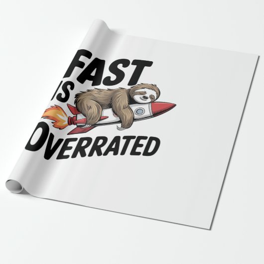 Fast is Overrated Sloth Rocket Cadeaupapier (Uitgerold)