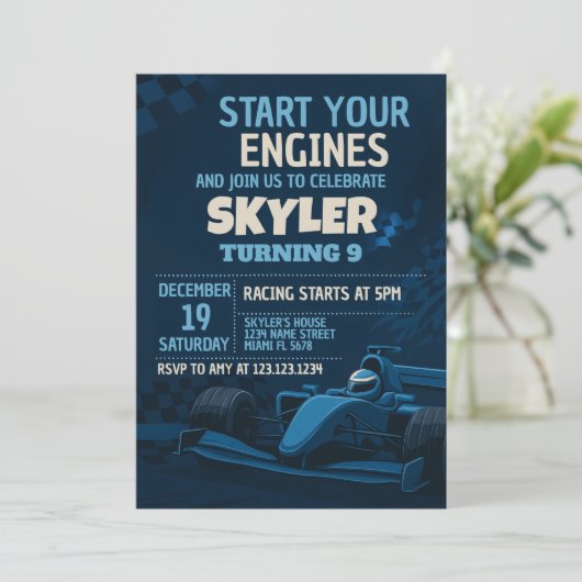 Fast Lane Race Auto Verjaardag Uitnodiging (Staand voorkant)