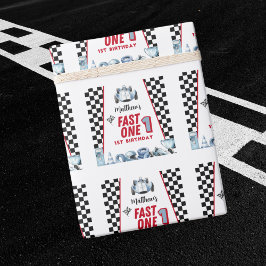 Fast One 1st birthday Boy Racing Car  Cadeaupapier