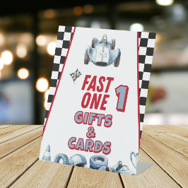 Fast One 1st birthday Boy Racing Car Gifts  Reclamebord Met Voetstuk