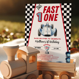 Fast One 1st birthday Boy Racing Car Invitation Kaart