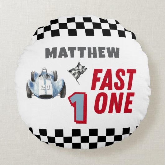 Fast One 1st birthday Boy Racing Car  Rond Kussen (Voorkant)