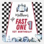 Fast One 1st birthday Boy Racing Car  Vierkante Sticker (Voorkant)