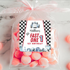 Fast One 1st birthday Boy Racing Car  Vierkante Sticker