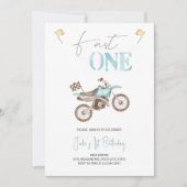 Fast ONE Baby Blue Dirt Bike Verjaardag uitnodigin Kaart (Voorkant)