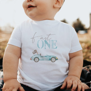 Fast One Baby Blue Race Car Birthday T-shirt