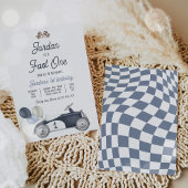 Fast One Birthday Party Blue Race Car 1st Birthday Kaart