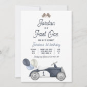 Fast One Birthday Party Blue Race Car 1st Birthday Kaart (Voorkant)