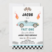 Fast One Birthday Party Race Blue 1st Birthday Kaart (Voorkant)