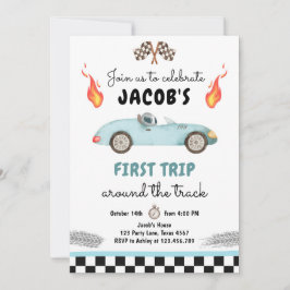 Fast One Birthday Party Race Blue 1st Birthday Kaart