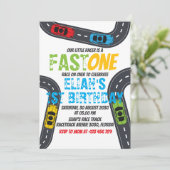 Fast One Birthday Race Car Track Party Kaart (Staand voorkant)