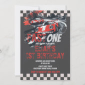 Fast One Birthday Race Car Track Party Rood Kaart (Voorkant)