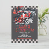Fast One Birthday Race Car Track Party Rood Kaart (Staand voorkant)
