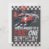 Fast One Birthday Race Car Track Party Rood Kaart (Achterkant)