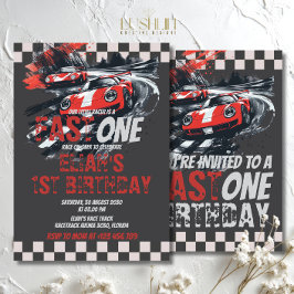 Fast One Birthday Race Car Track Party Rood Kaart