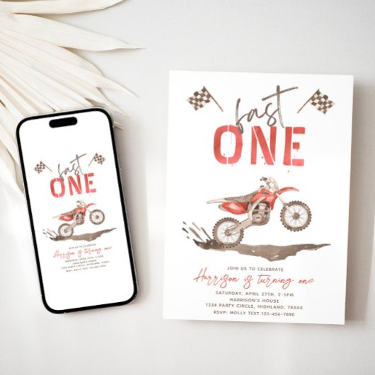 Fast ONE Birthday-uitnodiging | 1e verjaardag Kaart