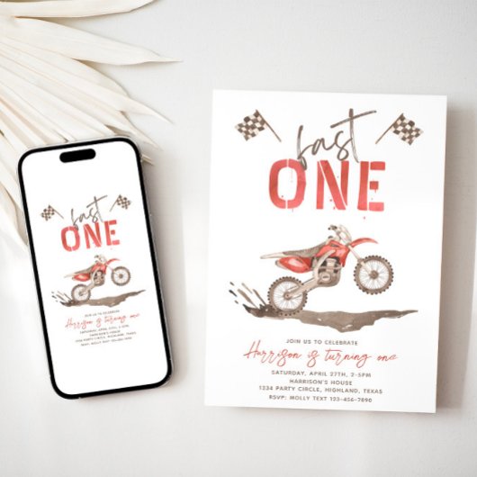 Fast ONE Birthday-uitnodiging | 1e verjaardag Kaart