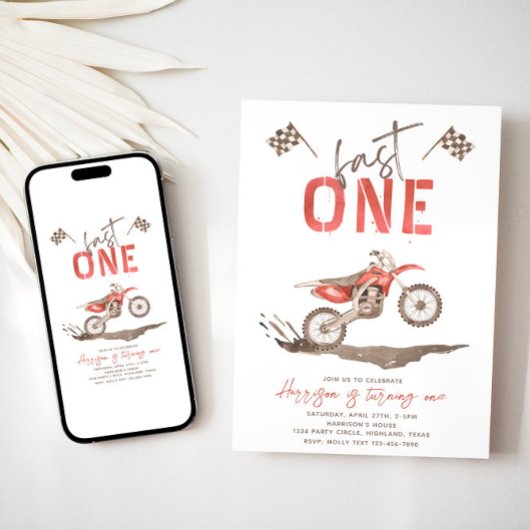 Fast ONE Birthday-uitnodiging | 1e verjaardag Kaart