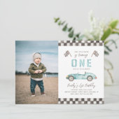 Fast One Birthday-uitnodiging | Fotoracisme Kaart (Staand voorkant)