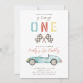 Fast ONE Birthday-uitnodiging | Racing BIrthday Kaart (Voorkant)