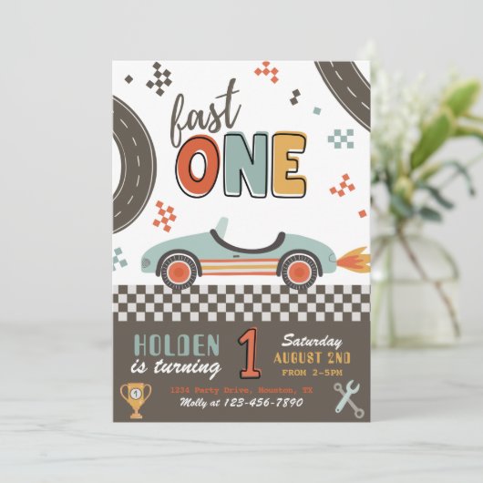 Fast ONE Birthday-uitnodiging | Uitnodiging tot ra (Staand voorkant)