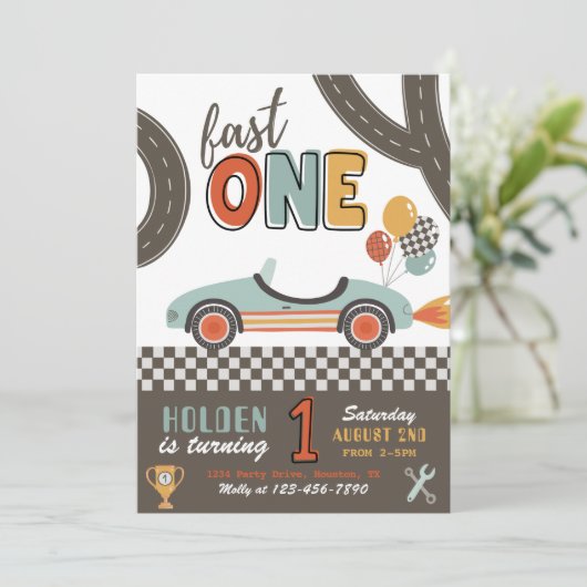Fast ONE Birthday-uitnodiging | Uitnodiging tot ra (Staand voorkant)