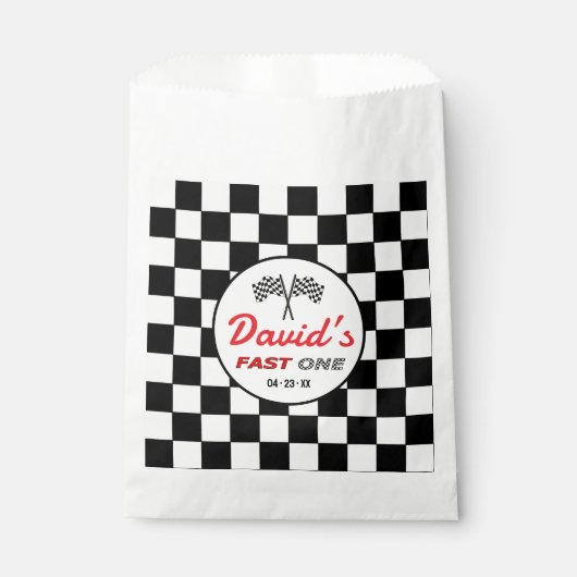 Fast ONE | Black White Race Car Flags Birthday  Bedankzakje (Voorkant)