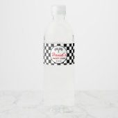 Fast ONE | Black White Race Car Flags Birthday Waterfles Etiket (Voorkant)