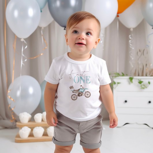 Fast One Blue Dirt Bike Birthday T-shirt