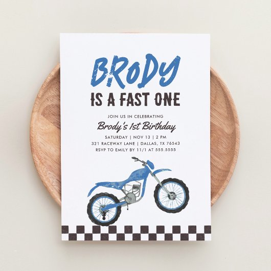 Fast One Blue Dirt Bike Boy 1e Verjaardag Kaart