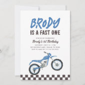 Fast One Blue Dirt Bike Boy 1e Verjaardag Kaart (Voorkant)