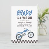 Fast One Blue Dirt Bike Boy 1e Verjaardag Kaart (Staand voorkant)