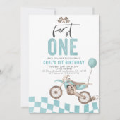 Fast One Blue Dirt Bike Boy 1e verjaardagsfeestje Kaart (Voorkant)