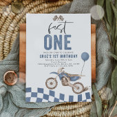 Fast One Blue Dirt Bike Boy 1e verjaardagsfeestje Kaart