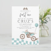 Fast One Blue Dirt Bike Boy 1e verjaardagsfeestje Kaart (Staand voorkant)