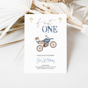 Fast ONE Blue Dirt Bike Verjaardag uitnodiging