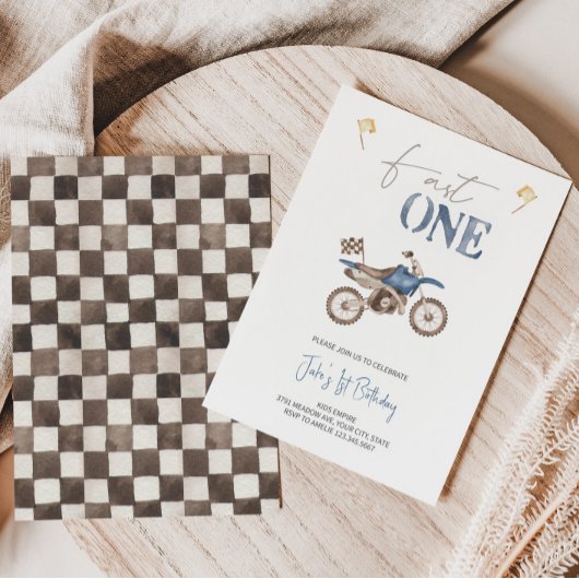 Fast ONE Blue Dirt Bike Verjaardag uitnodiging