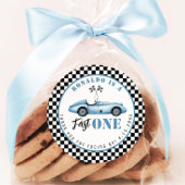 Fast One Blue race auto Boy Verjaardag Bedankt Ronde Sticker
