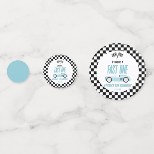 Fast One Blue Race Auto Foto 1e Verjaardagsfeest Confetti (Voorkanten)