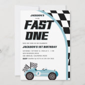 Fast One Blue Race auto Verjaardagsfeest Kaart (Voorkant)