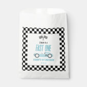 Fast One Blue Race Car 1e verjaardagsfeestje Bedankzakje (Voorkant)