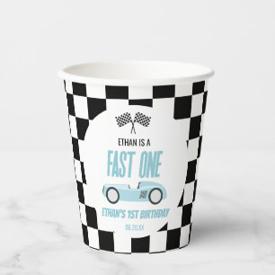 Fast One Blue Race Car 1e verjaardagsfeestje Papieren Bekers