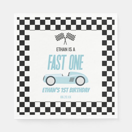 Fast One Blue Race Car 1e verjaardagsfeestje Servet (Voorkant)