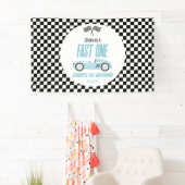 Fast One Blue Race Car 1e verjaardagsfeestje Spandoek (Insitu)