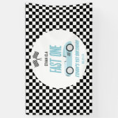 Fast One Blue Race Car 1e verjaardagsfeestje Spandoek (Verticaal)