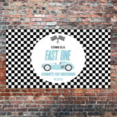 Fast One Blue Race Car 1e verjaardagsfeestje Spandoek