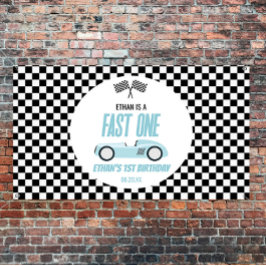 Fast One Blue Race Car 1e verjaardagsfeestje Spandoek