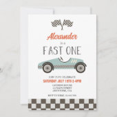 Fast One Blue Race Car Birthday Invitation Kaart (Voorkant)