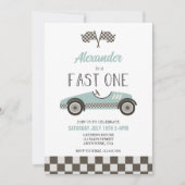 Fast One Blue Race Car Birthday Invitation Kaart (Voorkant)