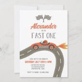 Fast One Blue Race Car Birthday Invitation Kaart (Voorkant)